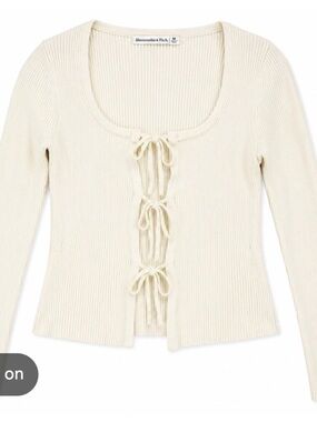 Abercrombie & Fitch Cream Ribbed Tie-Front Top